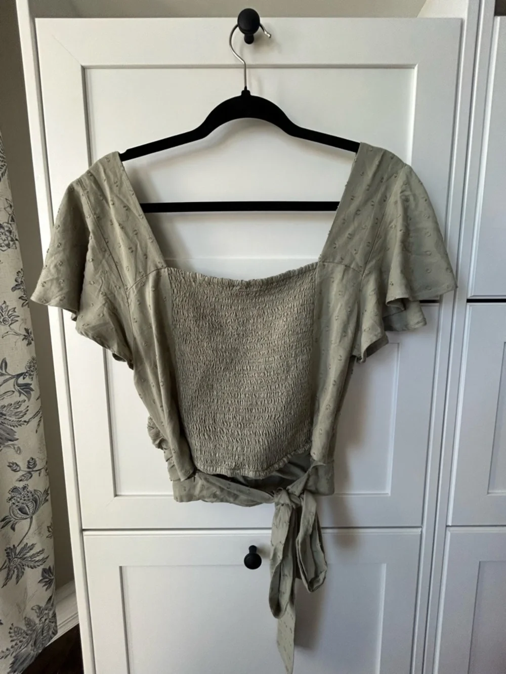 Guess Sage Green Wrap Blouse with Flutter Sleeves | Size Small - Picture 7 of 10
